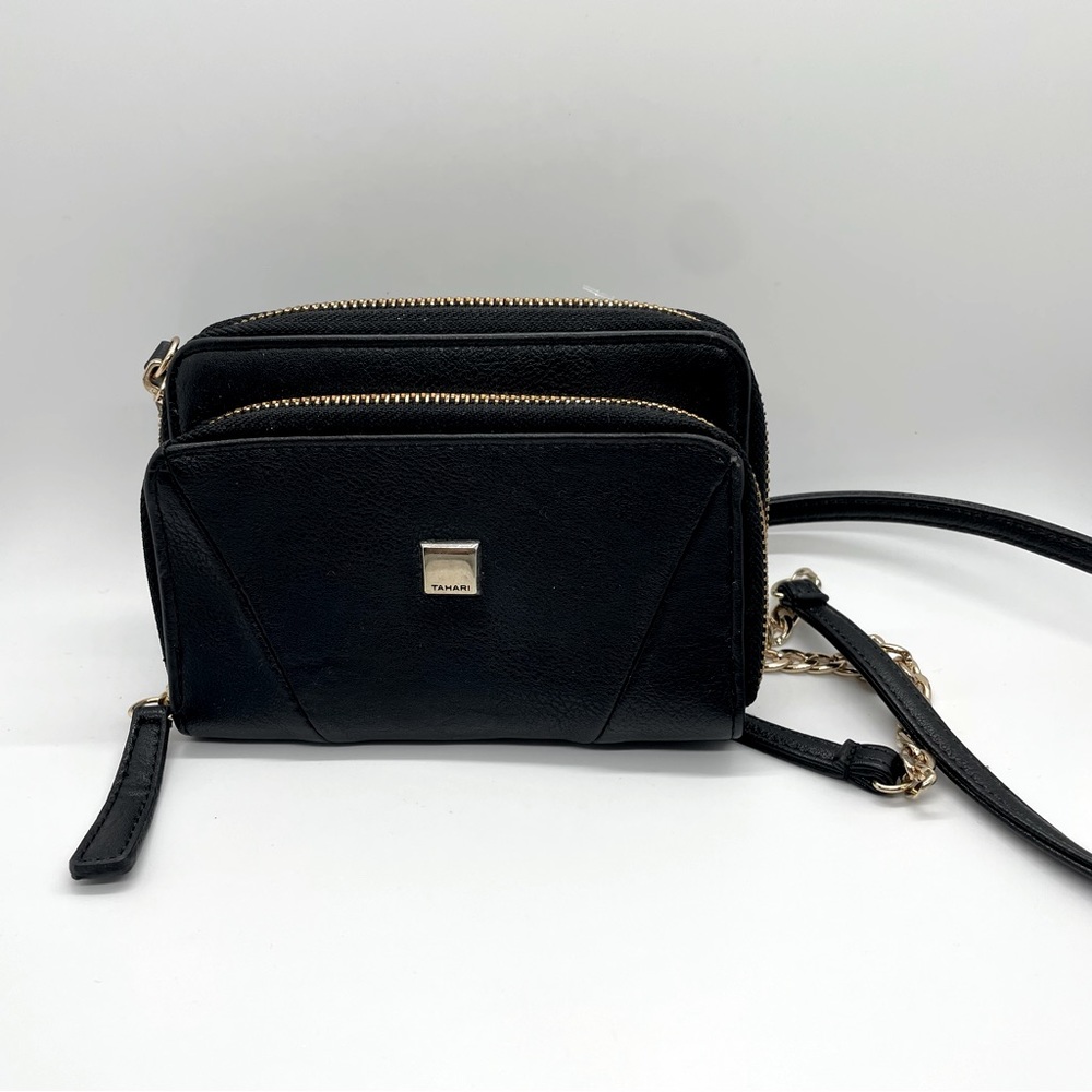 Tahari | Black Leather Mini Crossbody Bag